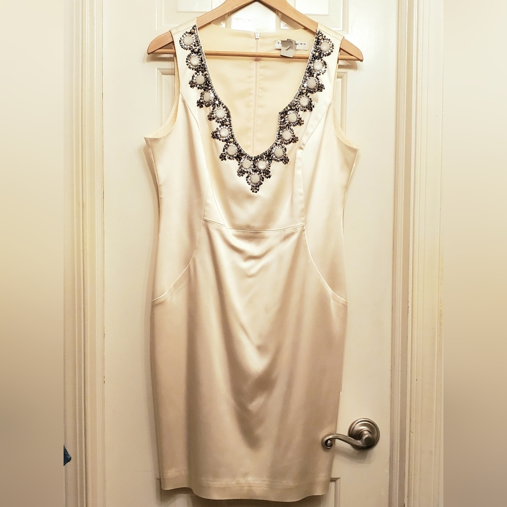 Trina Turk Elegant Cream Dress with Beaded Neckline - Size 12